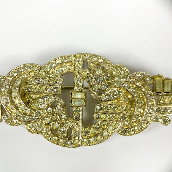 Vintage Art Deco Gold-Tone Rhinestone Brooch Intricate Knot Florals Victorian - Picture 2 of 4